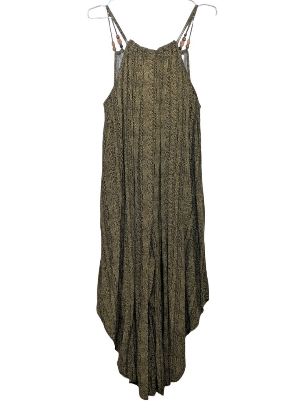Cato | Astract Pattern Jumpsuit | Olive and Black | Beaded | Bohemian | Flowy | - Picture 2 of 7